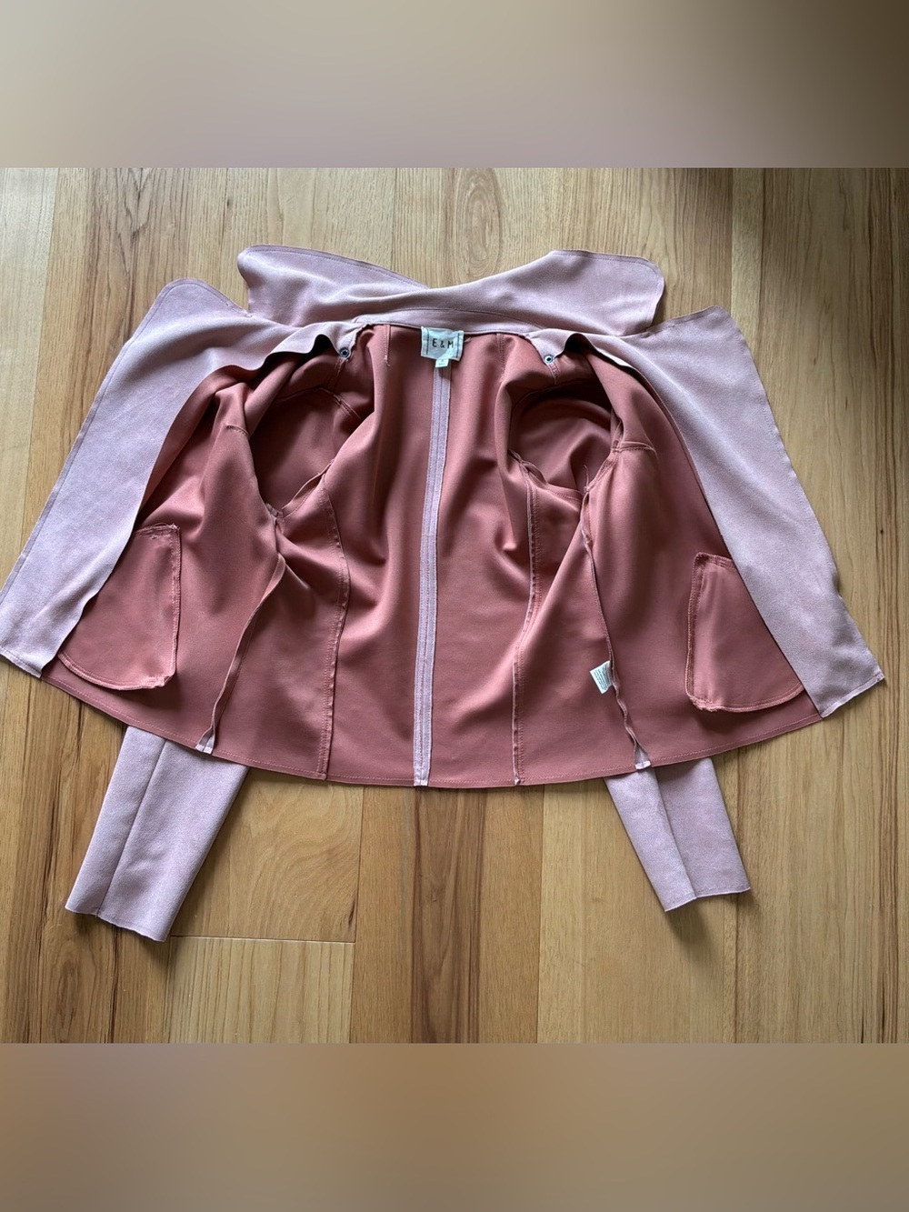E&M Dusty Rose Drape Suede Moto Jacket, Size Small - Picture 5 of 9